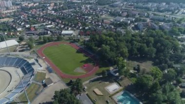 Güzel Stadyum Leszno Hava Manzarası Polonya. Yüksek kalite 4k görüntü