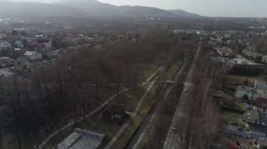 Güzel Boulevards Nehri Bielsko Biala Hava Manzarası Polonya. Yüksek kalite 4k görüntü