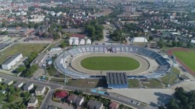 Güzel Panorama Stadyumu Leszno Hava Manzarası Polonya. Yüksek kalite 4k görüntü