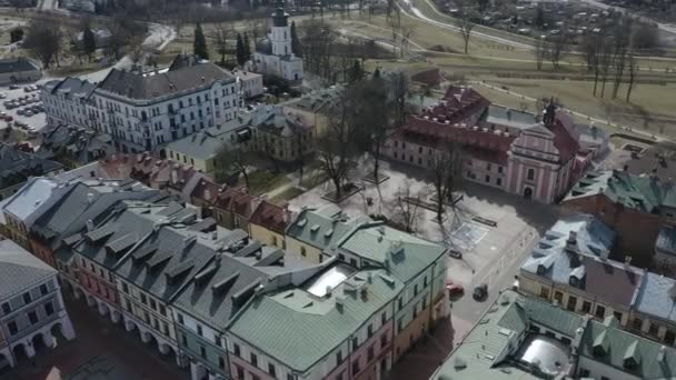Beautiful Water Market Old Town Zamosc Aerial View Poland High — Stock Video