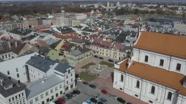 Schöner Kirchplatz Altstadt Zamosc Luftaufnahme Polen Hochwertiges Filmmaterial — Stockvideo
