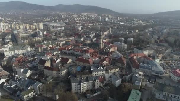 Όμορφη Πλατεία Πανόραμα Αγορά Bielsko Biala Aerial View Πολωνία Υψηλής — Αρχείο Βίντεο