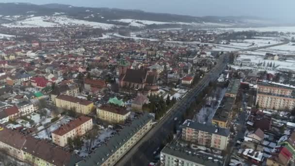 Güzel Panorama Nowy Targ Hava Görüntüsü Polonya Yüksek Kalite Görüntü — Stok video