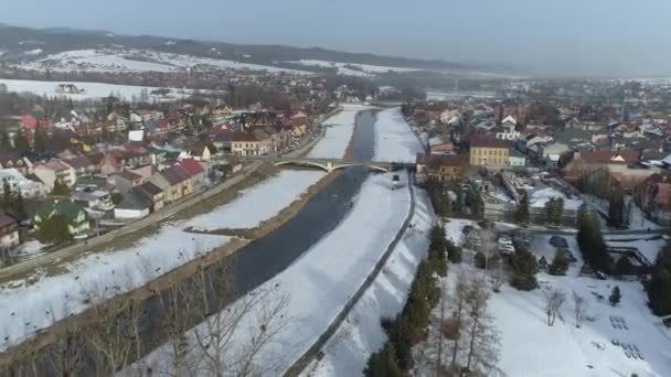 Hermoso Puente Del Río Panorama Nowy Targ Vista Aérea Polonia — Vídeos de Stock