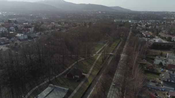 Prachtige Boulevards Rivier Bielsko Biala Luchtfoto Polen Hoge Kwaliteit Beeldmateriaal — Stockvideo