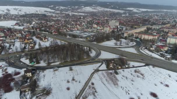 Prachtig Panorama Road Nowy Targ Luchtfoto Uitzicht Polen Hoge Kwaliteit — Stockvideo