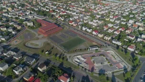 Panorama Sala Sportowa Skatepark Leszno Aerial View Poland Wysokiej Jakości — Wideo stockowe