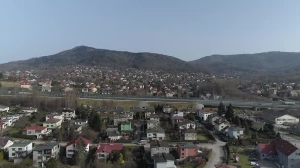 Gyönyörű Panoráma Hegyek Bielsko Biala Aerial View Lengyelország Kiváló Minőségű — Stock videók
