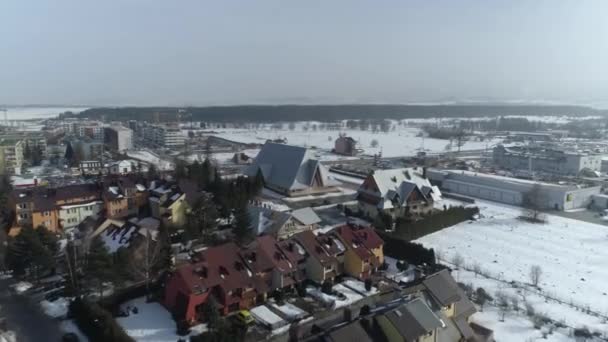 Prachtige Panorama Housing Estate Church Nowy Targ Aerial View Polen — Stockvideo