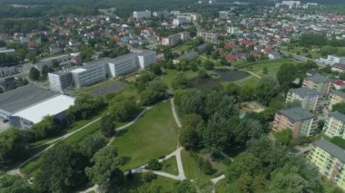 Güzel Pond Park Olszewskich Belchatow Hava Manzaralı Polonya. Yüksek kalite 4k görüntü