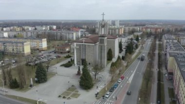 Güzel Bazilika Stalowa Wola Hava Manzarası Polonya. Yüksek kalite 4k görüntü