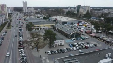 Panorama Alışveriş Merkezi Stalowa Wola Hava Manzarası Polonya. Yüksek kalite 4k görüntü