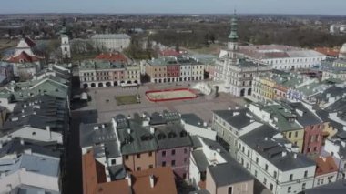 Güzel Pazar Meydanı Eski Şehir Zamosc Hava Manzarası Polonya. Yüksek kalite 4k görüntü