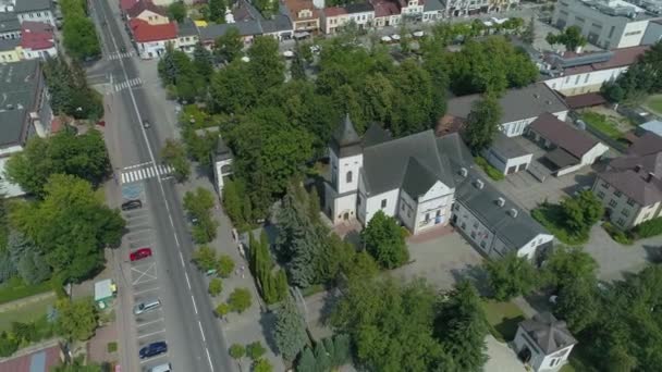 Bella Chiesa Centro Belchatow Vista Aerea Polonia Filmati Alta Qualità — Video Stock