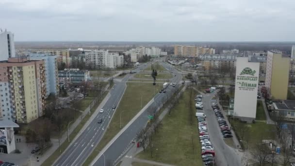 Downtown Roundabout Stalowa Wola Vista Aerea Polonia Filmati Alta Qualità — Video Stock