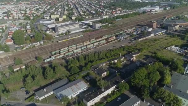 Panorama Järnvägsstation Tåg Leszno Antenn View Poland Högkvalitativ Film — Stockvideo