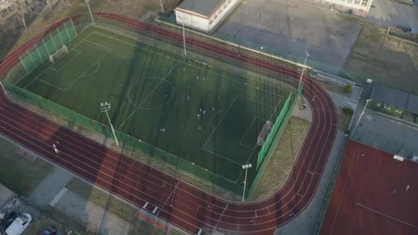 Mooie School Playfield Swidnik Luchtfoto View Polen Hoge Kwaliteit Beeldmateriaal — Stockvideo