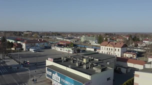 Vasútállomás Lezajsk Aerial View Lengyelország Kiváló Minőségű Felvételek — Stock videók