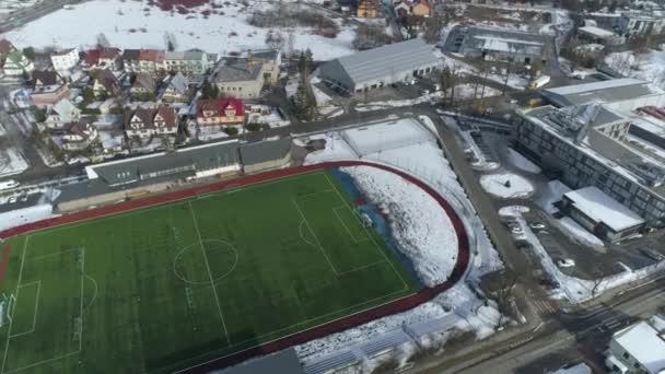 Piękny Stadion Panoramy Nowy Targ Widok Lotu Ptaka Polska Wysokiej — Wideo stockowe