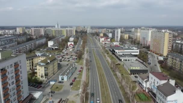 Красива Вулиця Центрі Міста Stalowa Vola Air View Польща Високоякісні — стокове відео