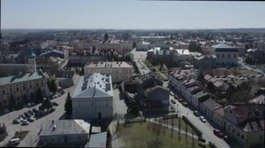 Şehir merkezindeki güzel Panorama Pazarı Jaroslaw Hava Manzarası Polonya. Yüksek kalite 4k görüntü