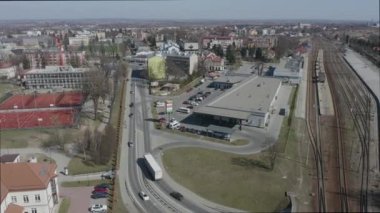 Panorama Tren İstasyonu Jaroslaw Havacılık Görünümü Polonya. Yüksek kalite 4k görüntü