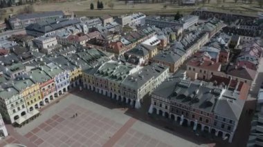 Güzel Pazar Meydanı Eski Şehir Zamosc Hava Manzarası Polonya. Yüksek kalite 4k görüntü