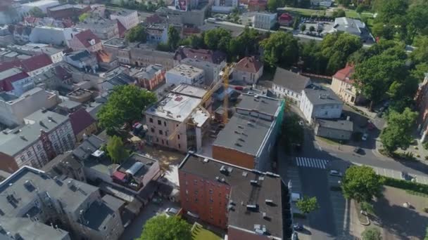 Bella Downtown Crane Leszno Vista Aerea Polonia Filmati Alta Qualità — Video Stock