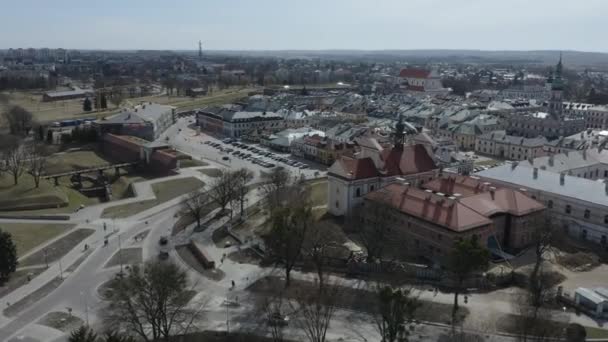 Vacker Panorama Fästning Gamla Stan Zamosc Antenn Utsikt Polen Högkvalitativ — Stockvideo