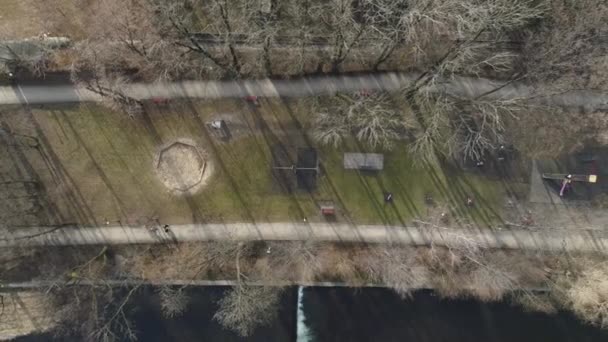 Krásné Hřiště Park Řeka Bielsko Biala Aerial View Polsko Vysoce — Stock video