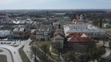 Güzel Panorama Kalesi Eski Şehir Zamosc Hava Manzarası Polonya. Yüksek kalite 4k görüntü