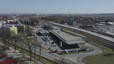 Panorama Tren İstasyonu Jaroslaw Havacılık Görünümü Polonya. Yüksek kalite 4k görüntü