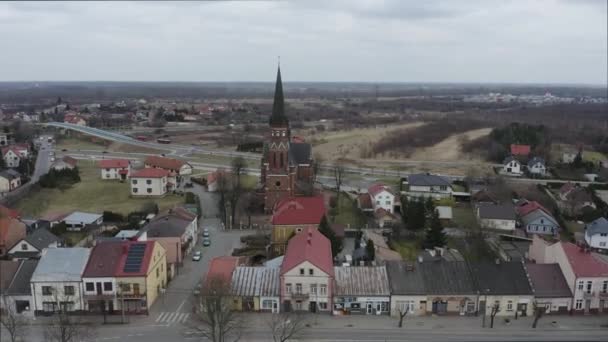 Krásné Náměstí Církevního Trhu Rozwadow Stalowa Wola Aerial View Polsko — Stock video