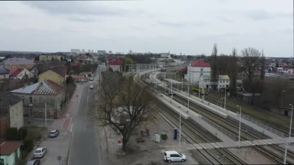 Tren Stasyonu Rozwadow Stalowa Wola Havacılık Görünümü Polonya Yüksek Kalite — Stok video