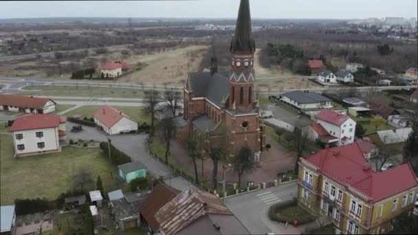 Gyönyörű Templom Piac Tér Rozwadow Stalowa Wola Aerial View Lengyelország — Stock videók