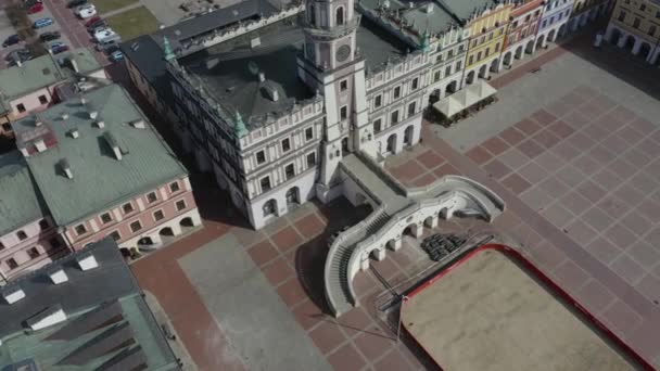 Mooie Markt Oude Stad Zamosc Luchtfoto View Polen Hoge Kwaliteit — Stockvideo