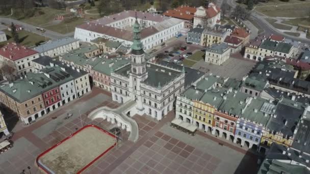 美しいマーケットスクエア オールドタウン ザモスク アリアルビュー ポーランド 高品質の4K映像 — ストック動画