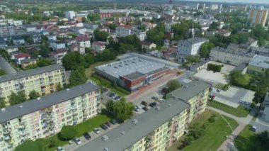 Güzel Kütüphane Panorama Belchatow Hava Görüntüsü Polonya. Yüksek kalite 4k görüntü
