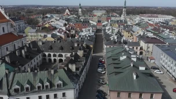 Vackra Panorama Gamla Stan Zamosc Flygfoto Polen Högkvalitativ Film — Stockvideo