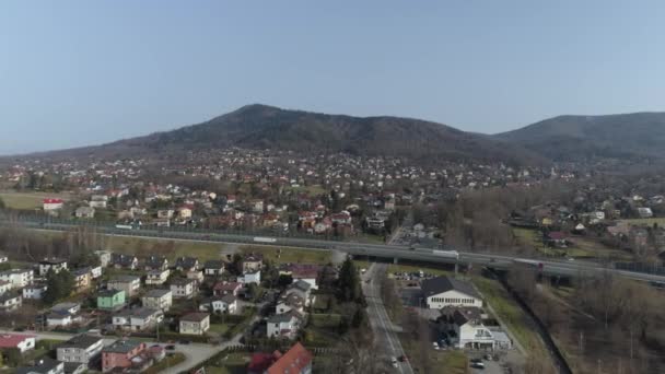 Beautiful Panorama Mountains Road Bielsko Biala Aerial View Poland Vysoce — Stock video