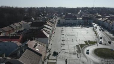 Güzel Pazar Yeri Centrum Lezajsk Hava Manzarası Polonya. Yüksek kalite 4k görüntü