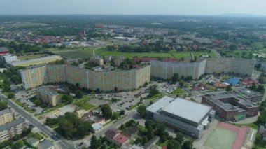 Güzel Panorama Gökdelenleri Belchatow Hava Görüntüsü Polonya. Yüksek kalite 4k görüntü