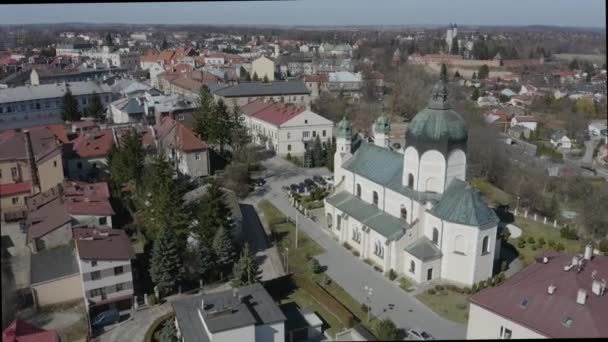 Όμορφη Εκκλησία Jaroslaw Aerial View Πολωνία Υψηλής Ποιότητας Πλάνα — Αρχείο Βίντεο