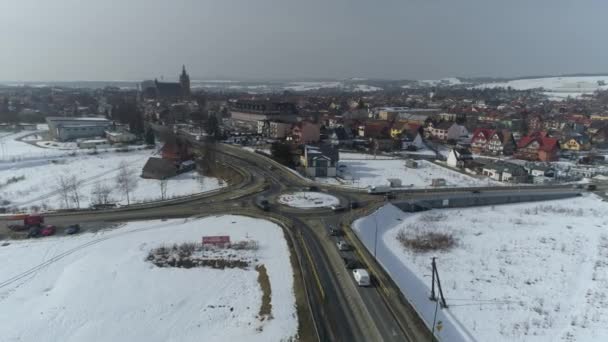 Gyönyörű Körforgalom Nowy Targ Aerial View Lengyelország Kiváló Minőségű Felvételek — Stock videók
