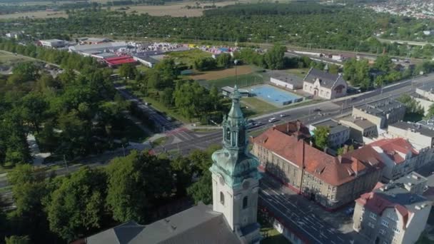 Όμορφη Εκκλησία Πανόραμα Leszno Aerial View Πολωνία Υψηλής Ποιότητας Πλάνα — Αρχείο Βίντεο