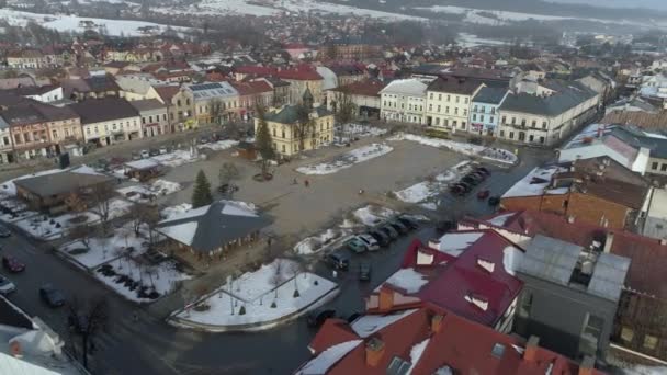 Prachtige Marktplein Raad Nowy Targ Antenne Uitzicht Polen Hoge Kwaliteit — Stockvideo