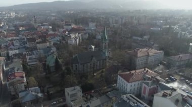 Güzel kilise Bielsko Biala Hava Manzarası Polonya. Yüksek kalite 4k görüntü