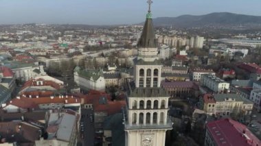 Güzel Katedral Bielsko Biala Hava Manzarası Polonya. Yüksek kalite 4k görüntü