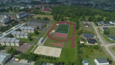 Güzel Panorama Okul Alanı Binkow Belchatow Hava Manzaralı Polonya. Yüksek kalite 4k görüntü