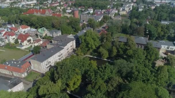 Teich Downtown Park Centrum Leszno Luftaufnahme Polen Hochwertiges Filmmaterial — Stockvideo
